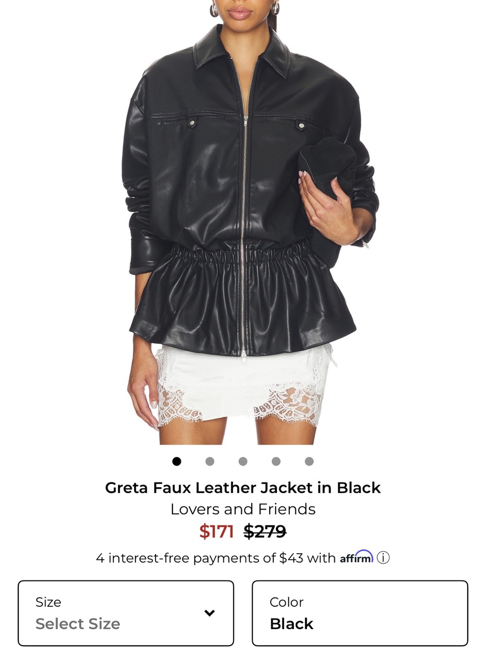 Lovers + Friends Black Faux Leather Gathered-Waist Jacket-REVOLVE